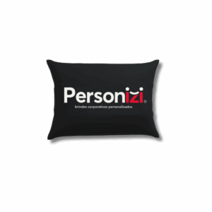 Almofada preta 20x30cm personalizada com logo. Brinde compacto, elegante e funcional para eventos, ações promocionais e kits corporativos.