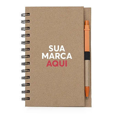 Bloco de Anotações Ecológico 12x18cm com Caneta e Autoadesivos Personalizado Laranja | Personalizado com Logo | Personizi