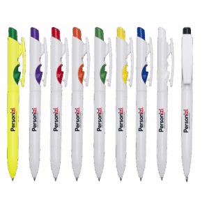Caneta esferográfica personalizada com logo. Brindes personalizados práticos e acessíveis para eventos, feiras e ações corporativas.