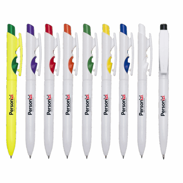 Caneta esferográfica personalizada com logo. Brindes personalizados práticos e acessíveis para eventos, feiras e ações corporativas.