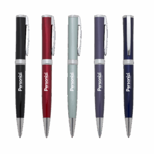 Caneta de metal de luxo com logo. Brindes personalizados sofisticados para ações corporativas, kits executivos e eventos institucionais.