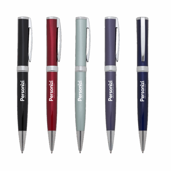 Caneta de metal de luxo com logo. Brindes personalizados sofisticados para ações corporativas, kits executivos e eventos institucionais.