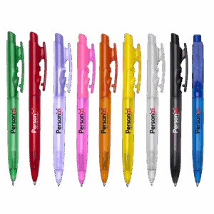 Caneta plástica Modelo 2 com logo. Brinde personalizado prático e versátil para eventos, campanhas promocionais e ações corporativas.