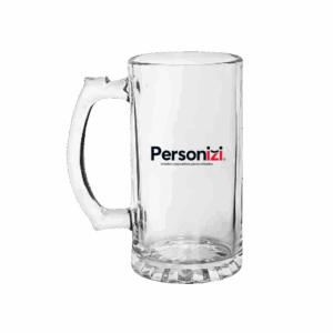 Caneca de chopp transparente personalizada 475ml. Brinde elegante e funcional para eventos e ações corporativas.