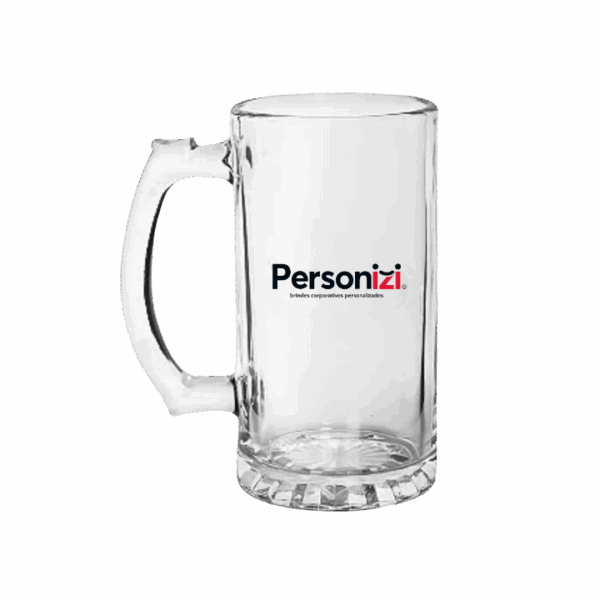 Caneca de chopp transparente personalizada 475ml. Brinde elegante e funcional para eventos e ações corporativas.