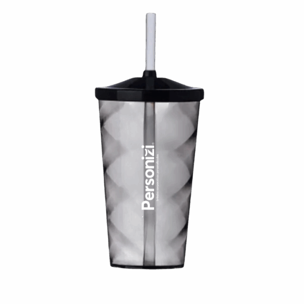 Copo Twister 500ml com tampa e canudo personalizado — brinde prático e chamativo para eventos, campanhas promocionais e ações corporativas.