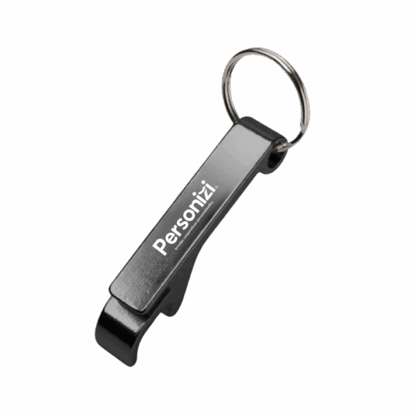 Chaveiro abridor de garrafas de metal personalizado — brinde útil e elegante para eventos, campanhas promocionais e ações corporativas.