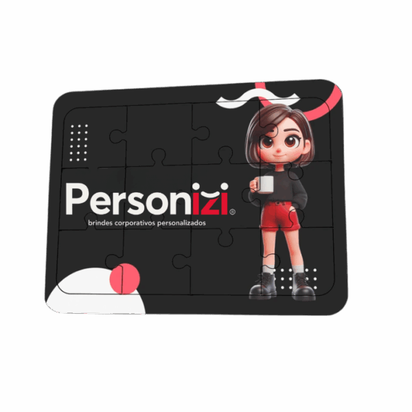 Quebra-cabeça personalizado 12 peças em MDF. Brinde criativo e interativo para campanhas promocionais, ações internas e eventos corporativos.