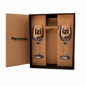 Caixa personalizada para vinho e 2 taças. Brinde sofisticado ideal para ações corporativas, datas comemorativas e presentes institucionais.