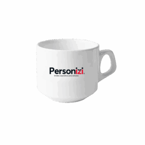 Xícara de porcelana 180ml com logo. Brinde personalizado ideal para ações promocionais, eventos corporativos e kits institucionais.