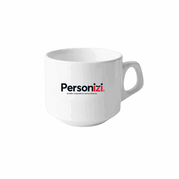 Xícara de porcelana 180ml com logo. Brinde personalizado ideal para ações promocionais, eventos corporativos e kits institucionais.