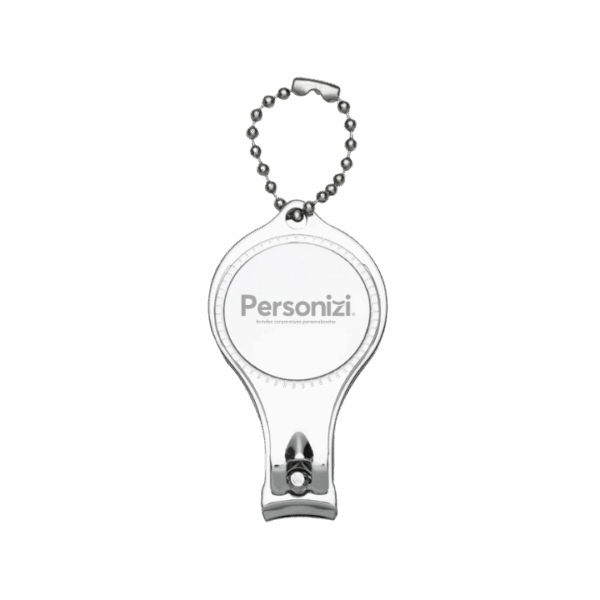 Chaveiro abridor 3 em 1 personalizado — brinde compacto com abridor, cortador e lixa para campanhas promocionais e eventos corporativos.
