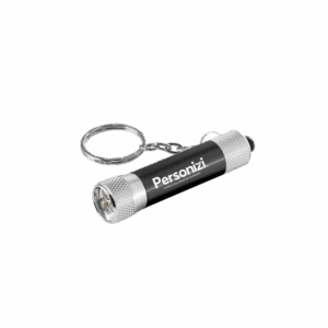 Chaveiro lanterna em alumínio com 3 LEDs personalizado — brinde funcional e moderno para campanhas promocionais e ações corporativas.