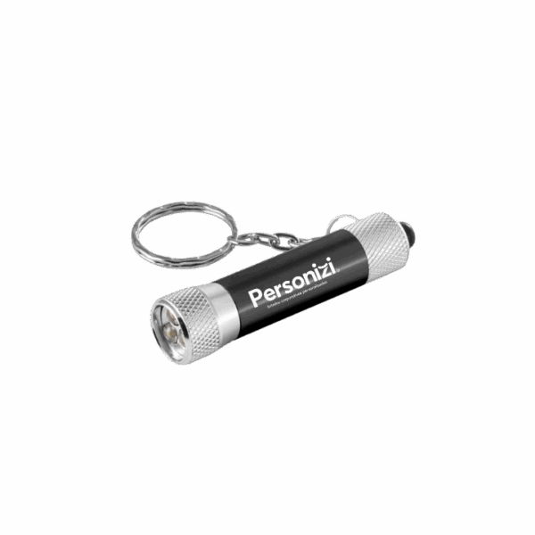 Chaveiro lanterna em alumínio com 3 LEDs personalizado — brinde funcional e moderno para campanhas promocionais e ações corporativas.