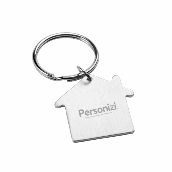 Chaveiro casa personalizado em metal — brinde simbólico e durável para construtoras, imobiliárias, eventos corporativos e campanhas promocionais.