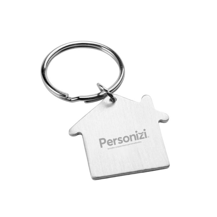 Chaveiro casa personalizado em metal — brinde simbólico e durável para construtoras, imobiliárias, eventos corporativos e campanhas promocionais.