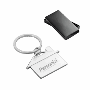 Chaveiro casa personalizado em metal — brinde simbólico e durável para construtoras, imobiliárias, eventos corporativos e campanhas promocionais.
