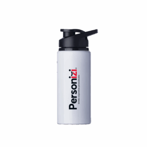 Squeeze alumínio branca 750ml personalizada por sublimação. Brinde corporativo ideal para ações promocionais e campanhas com identidade visual colorida.