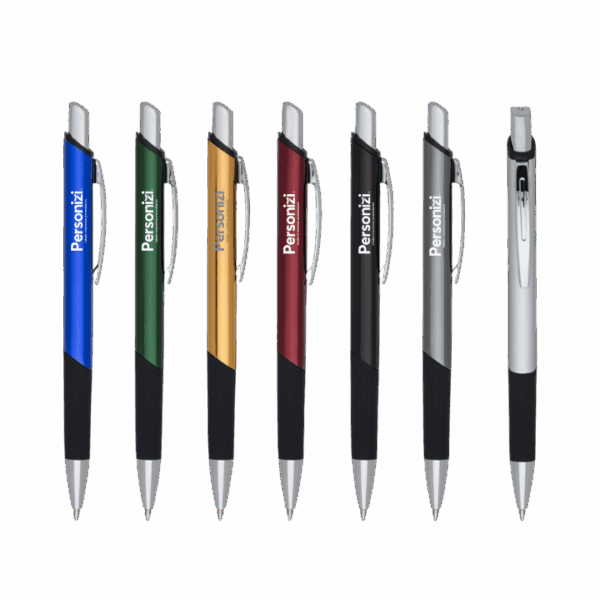 Caneta metal quadrada emborrachada com gravação personalizada. Ideal como brindes corporativos para ações promocionais e eventos.