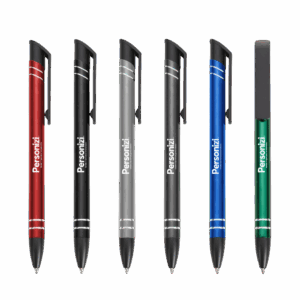 Caneta semimetal Mod.1 personalizada com logo. Brinde funcional, leve e moderno para eventos corporativos e ações promocionais.