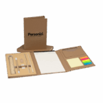 Kit ecológico para anotações 21x15cm ideal como brindes personalizados sustentáveis para ações promocionais e eventos corporativos.