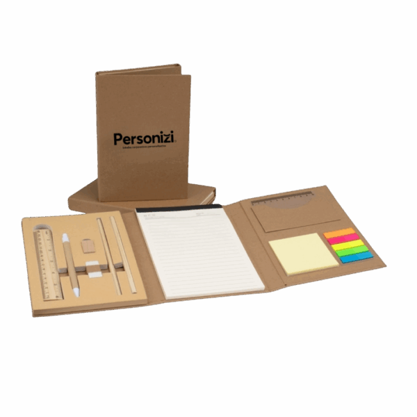 Kit ecológico para anotações 21x15cm ideal como brindes personalizados sustentáveis para ações promocionais e eventos corporativos.