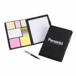 Kit para anotações com caneta personalizado, ideal como brinde corporativo funcional e elegante para ações promocionais e eventos empresariais.