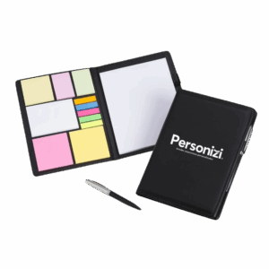 Kit para anotações com caneta personalizado, ideal como brinde corporativo funcional e elegante para ações promocionais e eventos empresariais.