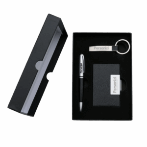 Kit executivo 3 peças personalizado com logo — brinde sofisticado e funcional para ações promocionais e eventos corporativos.
