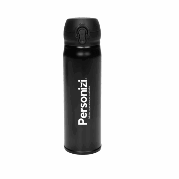 Garrafa térmica inox 320ml com personalização. Ideal como brinde corporativo funcional e elegante para eventos e campanhas promocionais.