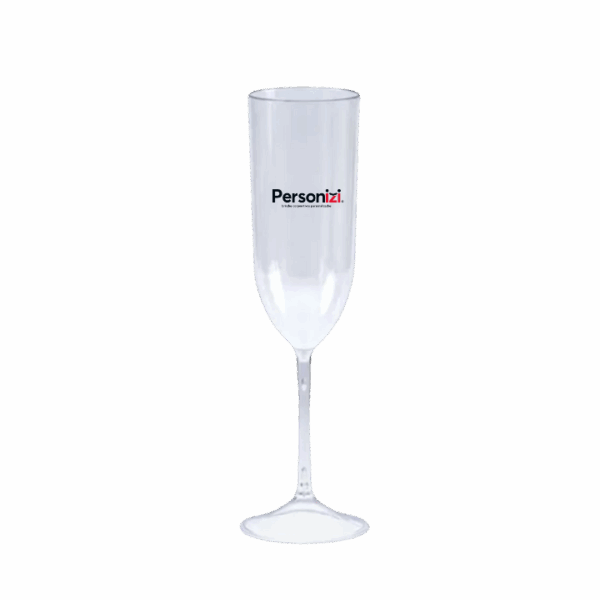 Taça de champanhe acrílica personalizada — brinde elegante e funcional para eventos, ações promocionais e celebrações corporativas.