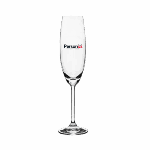 Taça champanhe de vidro com logo gravado. Brinde personalizado sofisticado para eventos corporativos e datas comemorativas.