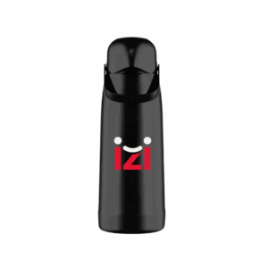 Garrafa térmica 1L com Magic Pump personalizada com logo. Brinde prático, elegante e ideal para ações promocionais e ambientes corporativos.