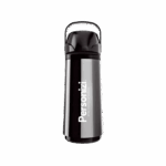 Garrafa térmica 1,80L inox com Magic Pump personalizada. Brinde premium e funcional para eventos corporativos e campanhas institucionais.