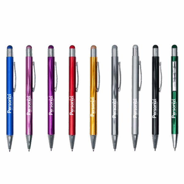 Caneta Touch Mod.4 em metal com logo. Brinde personalizado moderno e funcional para ações corporativas, eventos e kits institucionais.