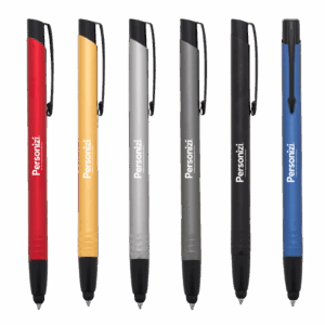 Caneta Touch Mod.3 em metal com logo. Brinde personalizado moderno e elegante para eventos corporativos e ações promocionais.