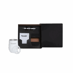 O Kit Caderno e Acessórios 3 Peças Personalizado é um brinde corporativo elegante e completo, ideal para ações promocionais e eventos empresariais.