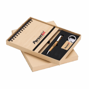 Kit executivo ecológico 3 peças ideal como brindes personalizados sustentáveis para ações promocionais e eventos corporativos.
