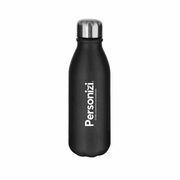 Garrafa de alumínio 600ml personalizada com logo. Brinde resistente e prático para ações promocionais, eventos e bem-estar corporativo.