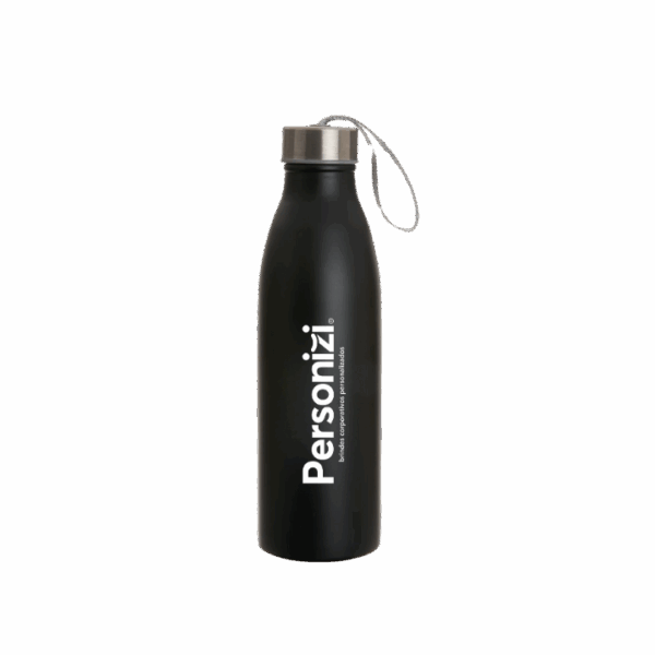 Garrafa inox 750ml Mod. 05 personalizada com logo. Brinde resistente e sofisticado para eventos corporativos e ações promocionais.