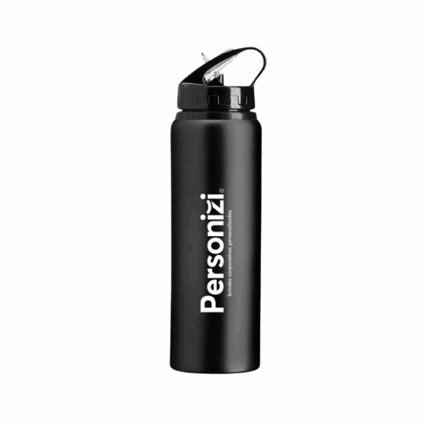 Squeeze alumínio 800ml modelo 1 com personalização. Brinde corporativo resistente e prático para eventos, ações promocionais e campanhas institucionais.