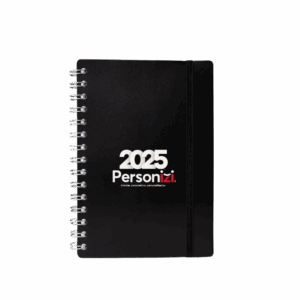 Agenda Diária 2025 Mod.1 com capa dura e personalização ideal para brindes corporativos e ações promocionais.