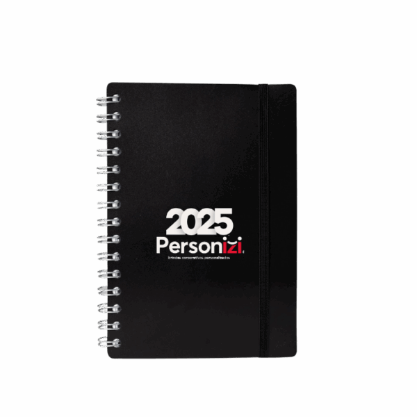 Agenda Diária 2025 Mod.1 com capa dura e personalização ideal para brindes corporativos e ações promocionais.