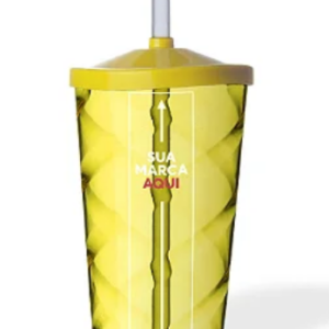 Copo Twister Com Tampa e Canudo 500ml Personalizado - Amarelo