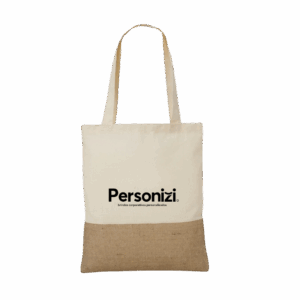 Sacola ecológica em algodão e juta 40x35cm personalizada. Brinde sustentável e elegante para ações promocionais e eventos corporativos.