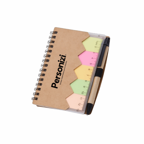 Bloco com autoadesivos e caneta – brindes personalizados ideais para empresas que valorizam organização e praticidade no dia a dia.