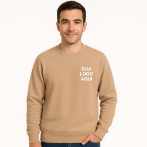 Moletom Blusa Unissex Gola Redonda Careca Bege