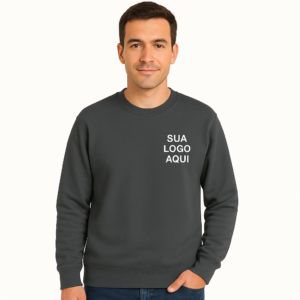 Moletom Blusa Unissex Gola Redonda Careca Cinza Escuro