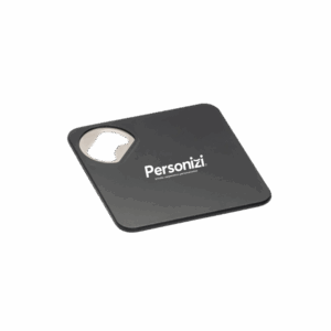 Porta-copos em ABS com abridor de garrafas e personalização ideal para brindes personalizados funcionais e criativos em eventos corporativos.