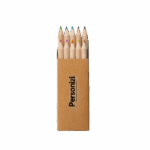 Caixa cartão com 10 mini lápis de cor personalizada – brindes personalizados criativos e sustentáveis para eventos e ações promocionais.